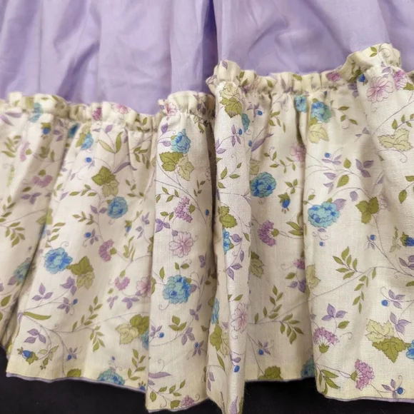 Vintage Handmade Purple Floral Ruffle Neck Short Sleeve Dress - Picture 2 of 7